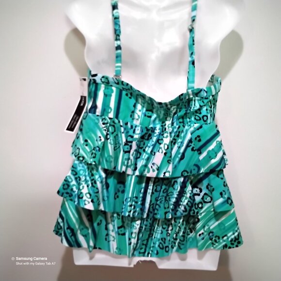 Real Bodies Real Solutions Green & White 3-Teired Tummy Thinner Tankini NWT 8 - Picture 4 of 4